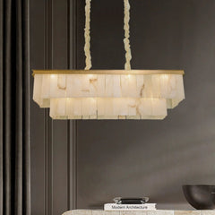 Alabaster multi-layered circular chandelier