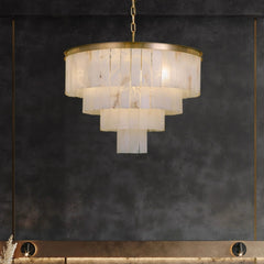 Alabaster multi-layered circular chandelier