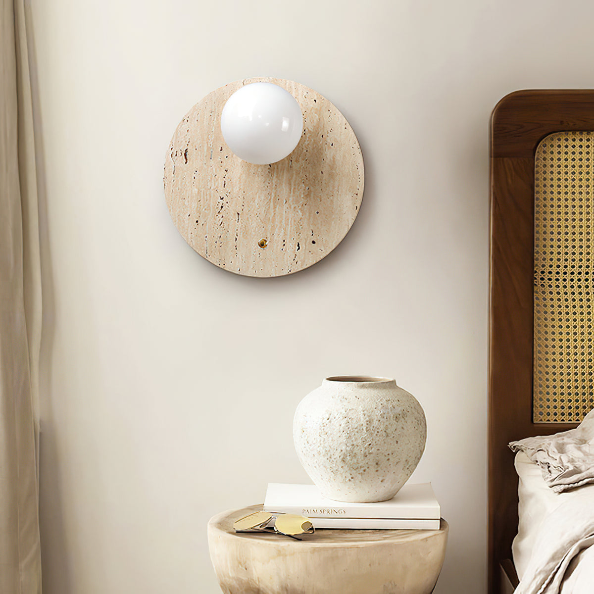 Japanese Oval Travertine Wall Light - view 3 | Liootrlamp