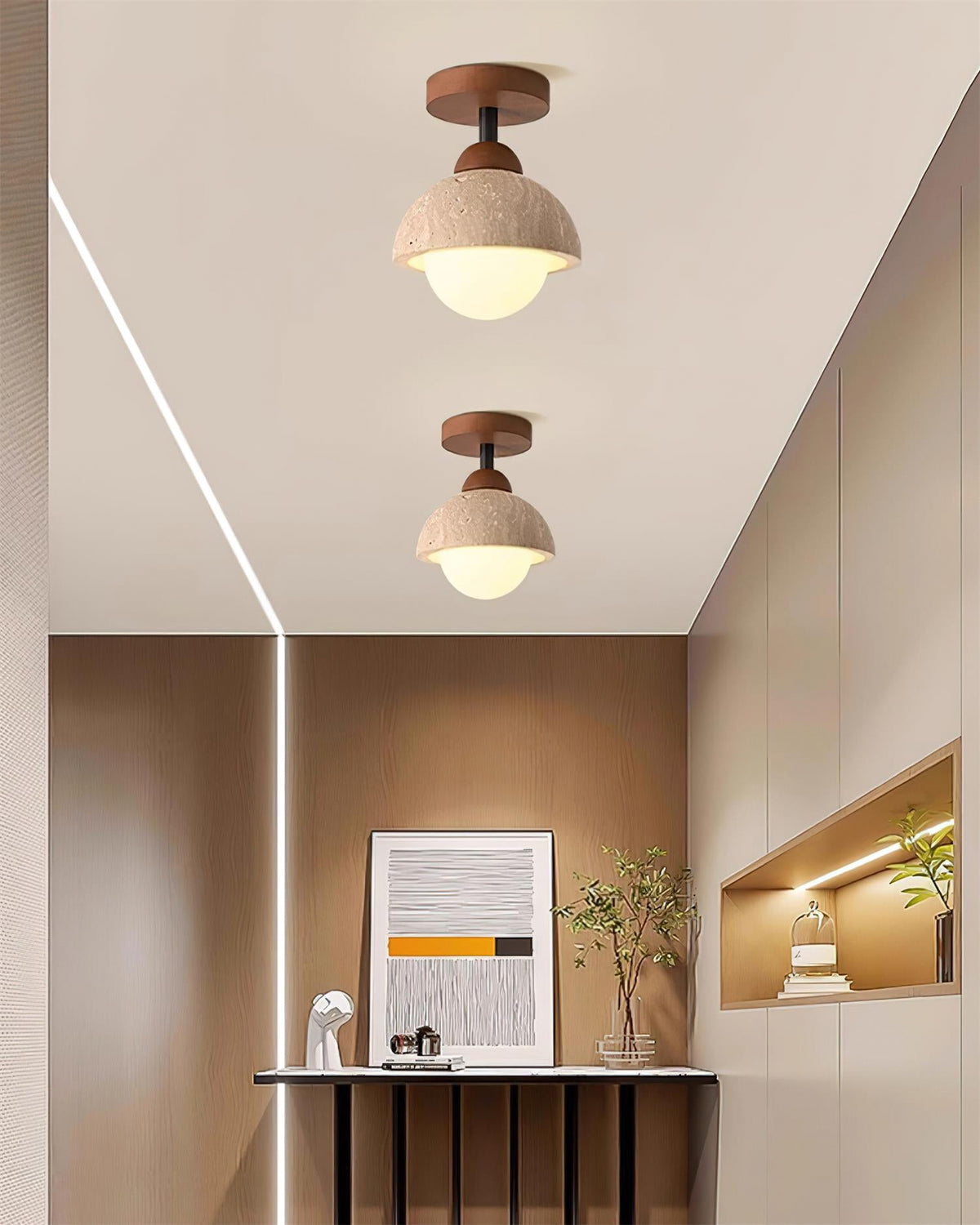 Travertine Flush Mount Ceiling Light - view 3 | Liootrlamp