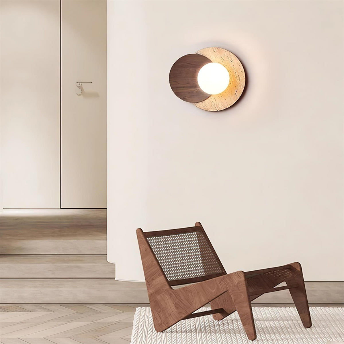 Partial Eclipse Wood & Stone Wall Light - view 5 | Liootrlamp