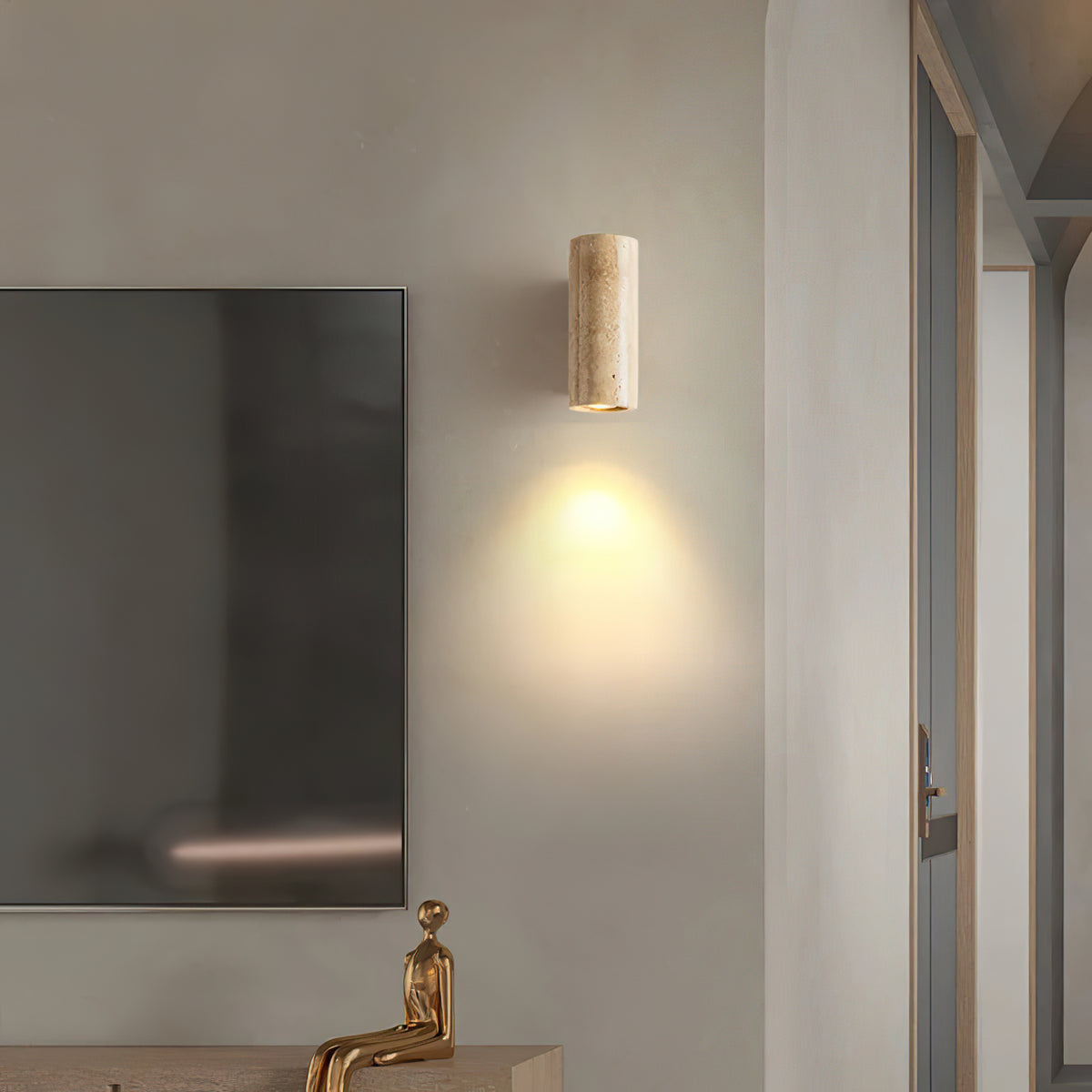 Travertine Cylinder Wall Lamp - view 4 | Liootrlamp