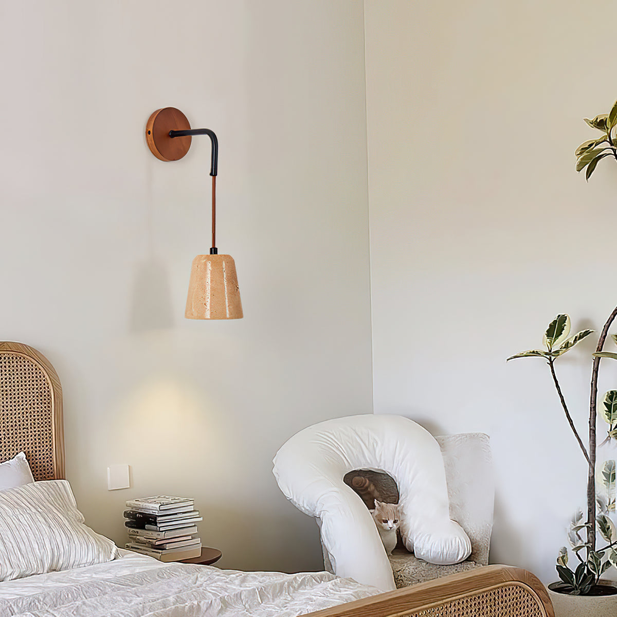 Yellow Travertine Disc Base Wall Lamp - view 5 | Liootrlamp