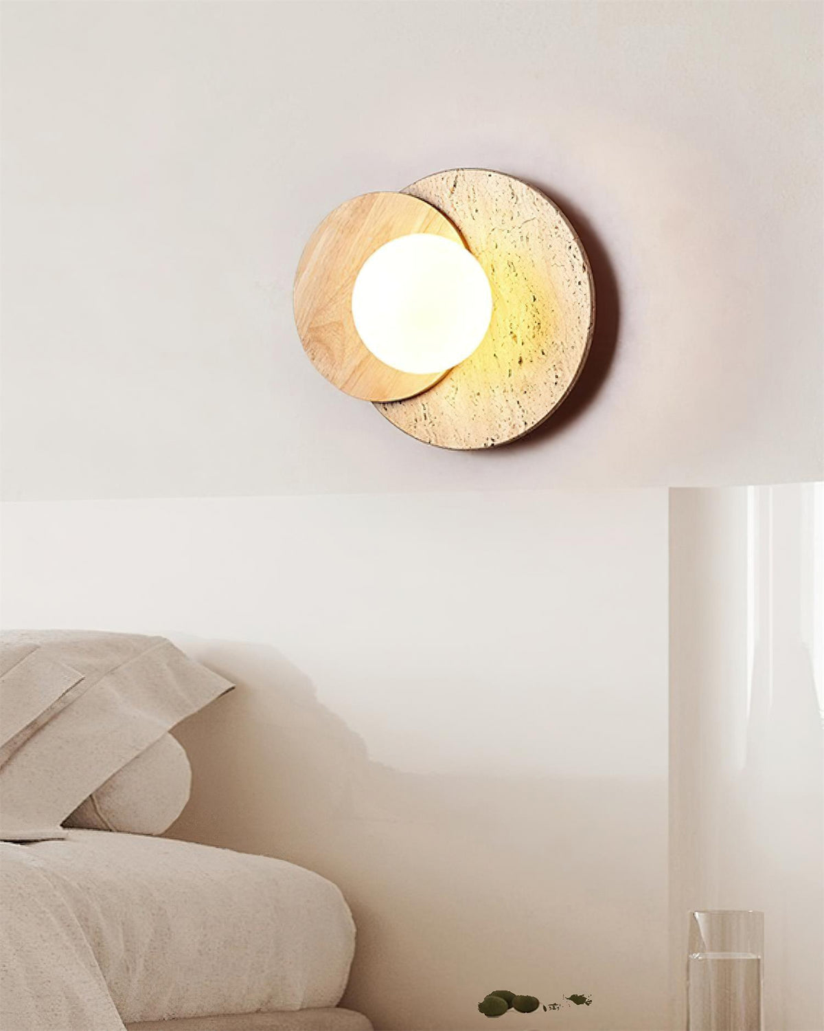 Partial Eclipse Wood & Stone Wall Light - view 9 | Liootrlamp