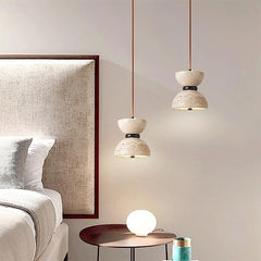 Japanese Style Double Bowl Travertine Pendant Light