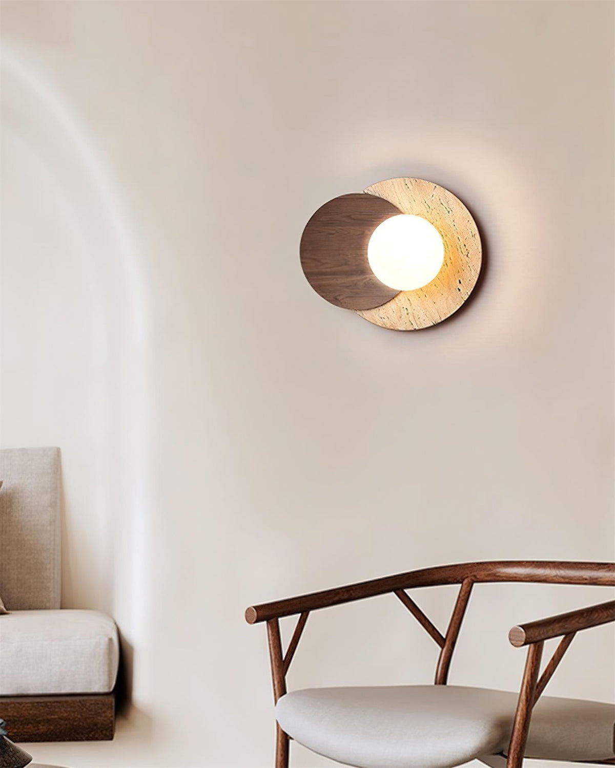 Partial Eclipse Wood & Stone Wall Light - view 10 | Liootrlamp