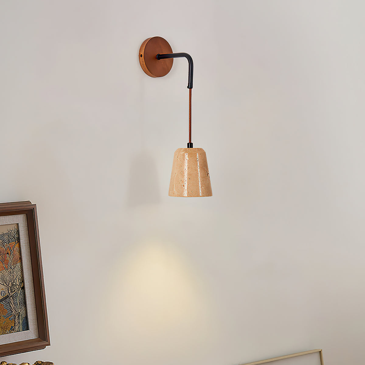 Yellow Travertine Disc Base Wall Lamp - view 4 | Liootrlamp