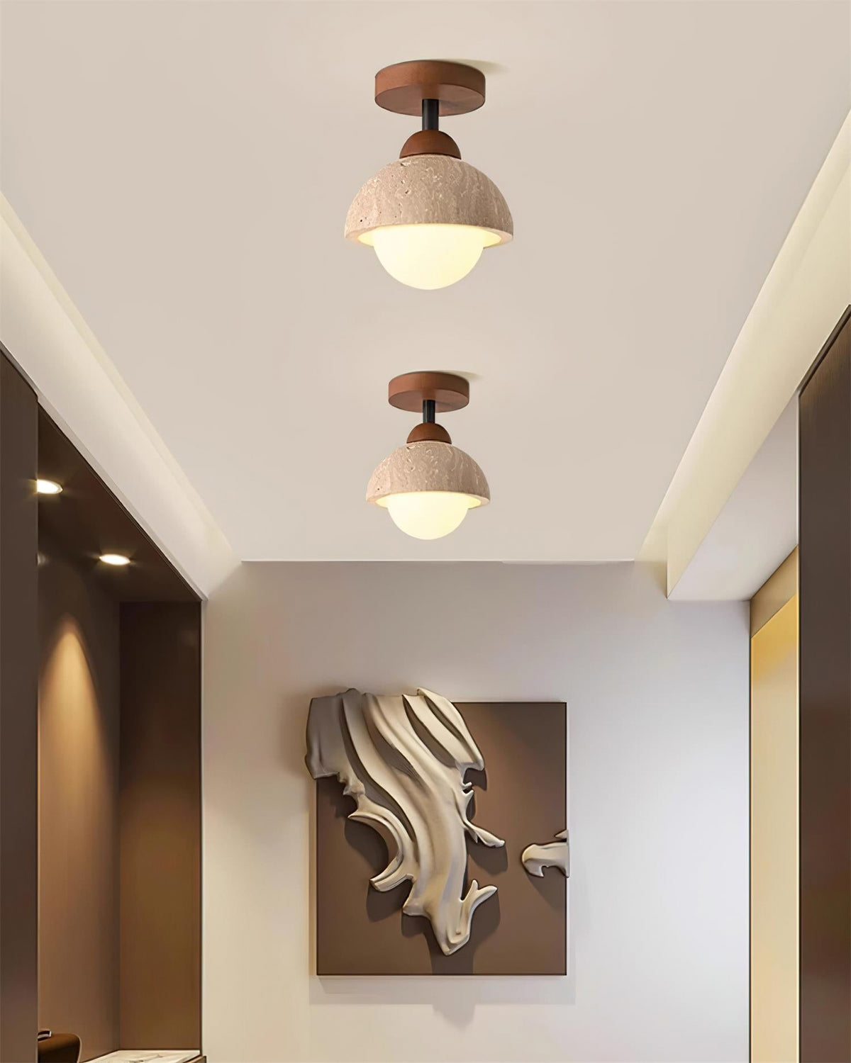 Travertine Flush Mount Ceiling Light - view 4 | Liootrlamp