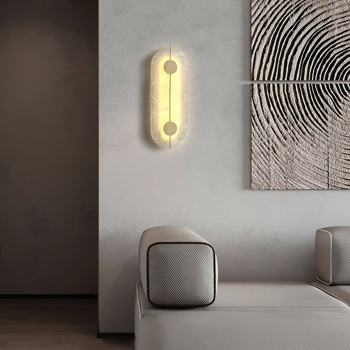 Oval Pill-Shaped Alabaster Wall Sconce - view 4 | Liootrlamp