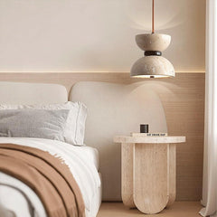 Japanese Style Double Bowl Travertine Pendant Light