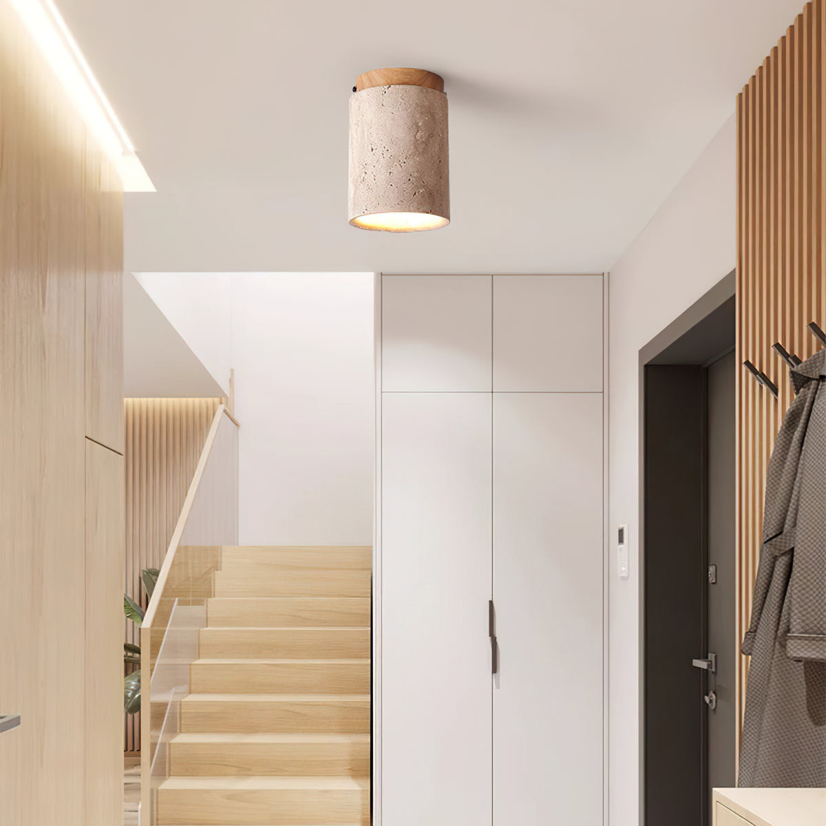 Wood and Stone Modern Flush Mount Light - view 7 | Liootrlamp