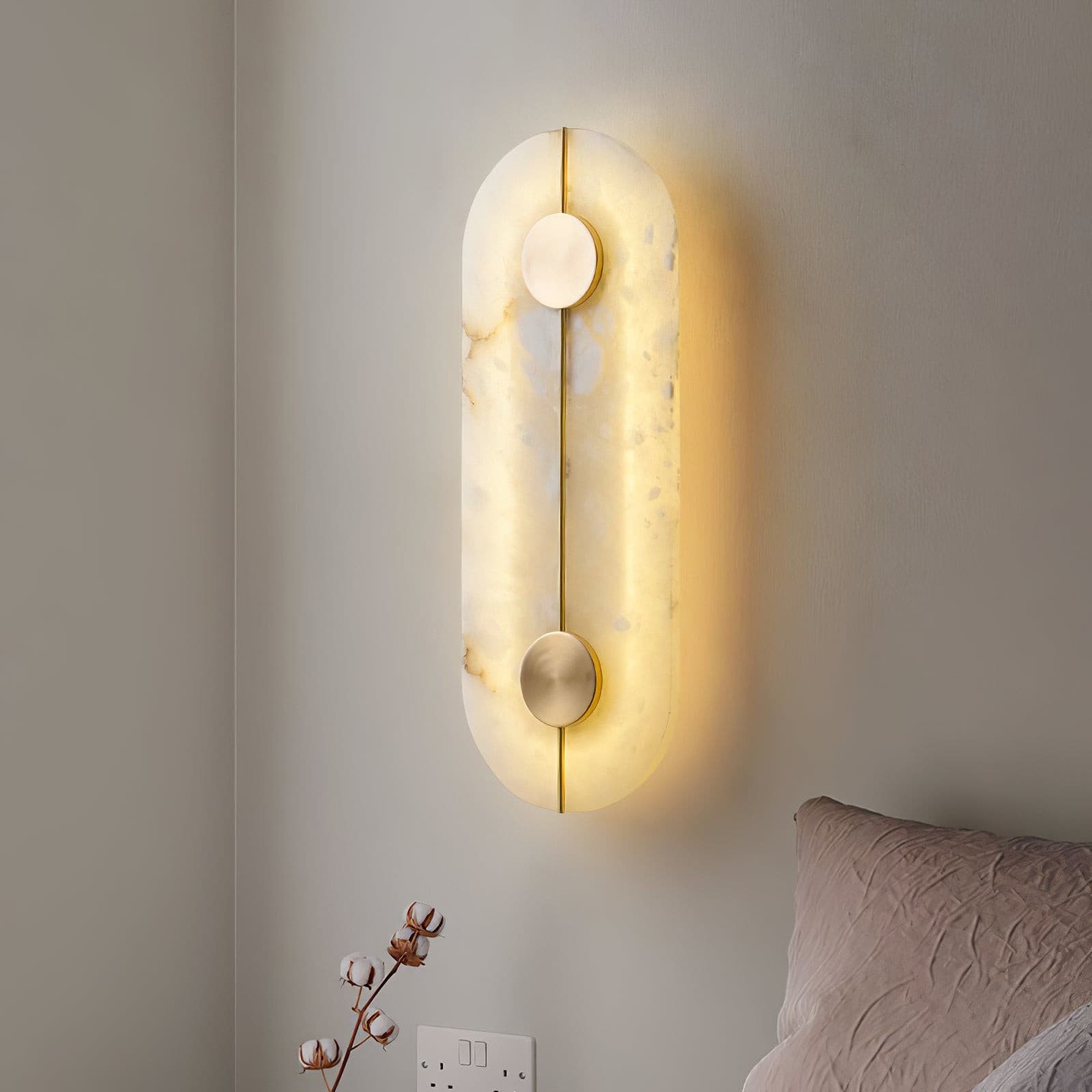 Oval Pill-Shaped Alabaster Wall Sconce - view 2 | Liootrlamp