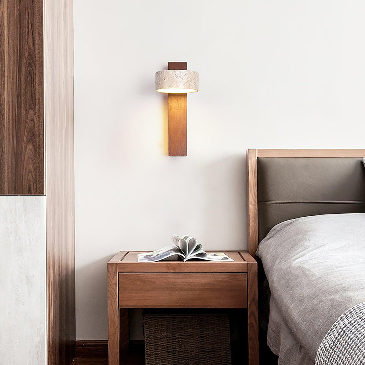Minimalist Stone and Wood Wall Lamp - view 4 | Liootrlamp