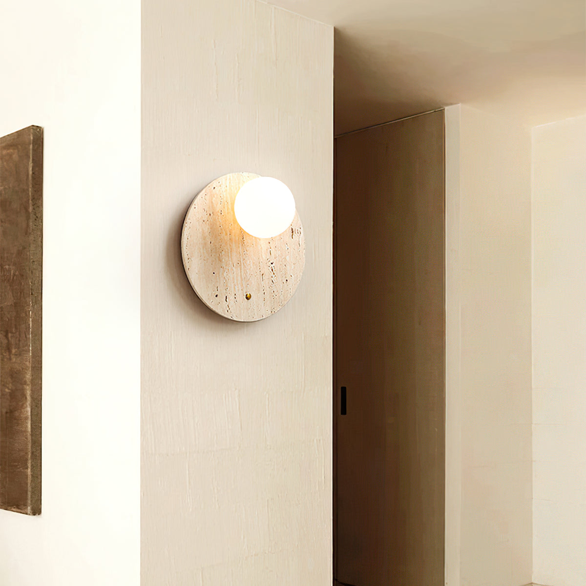 Japanese Oval Travertine Wall Light - view 4 | Liootrlamp