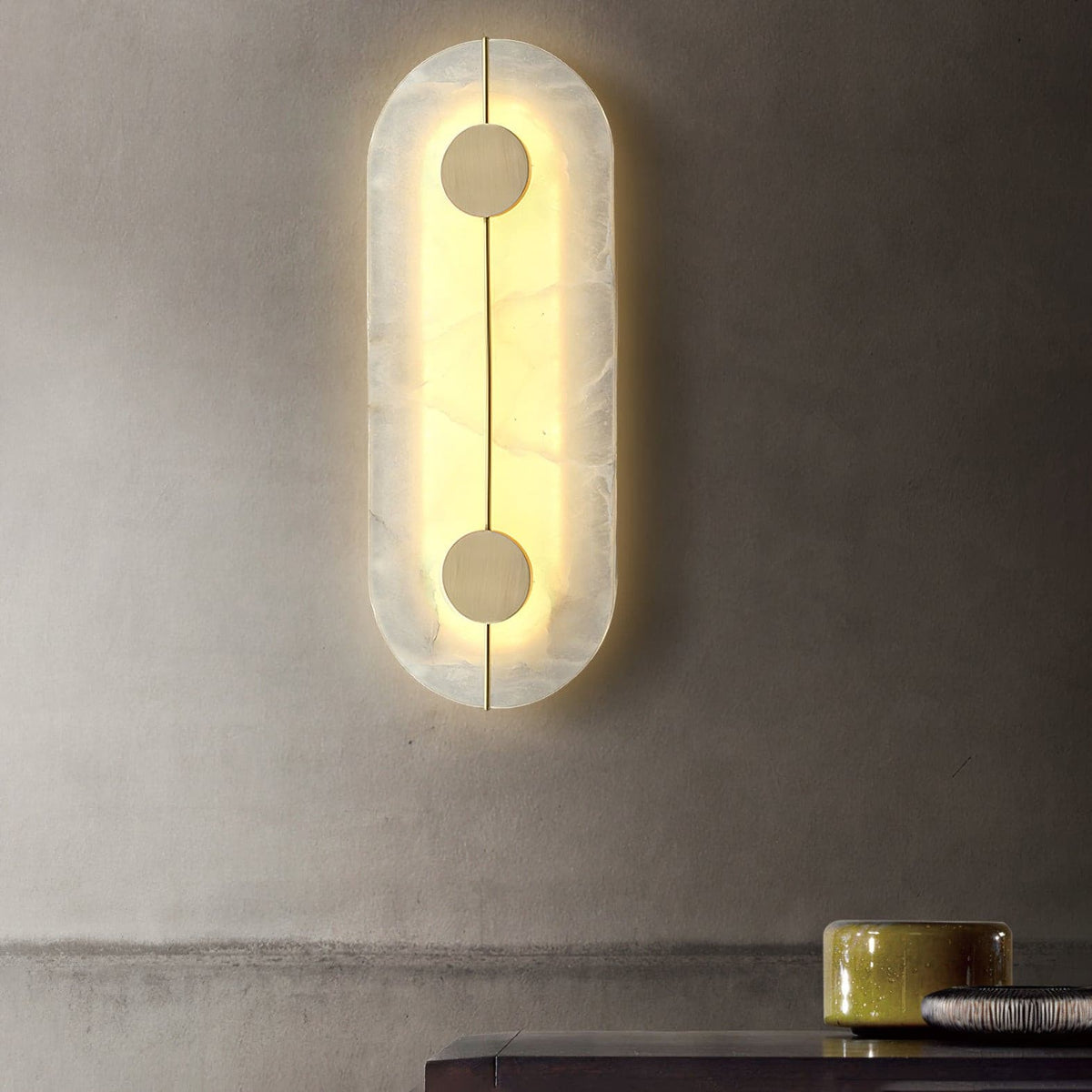 Oval Pill-Shaped Alabaster Wall Sconce - view 6 | Liootrlamp