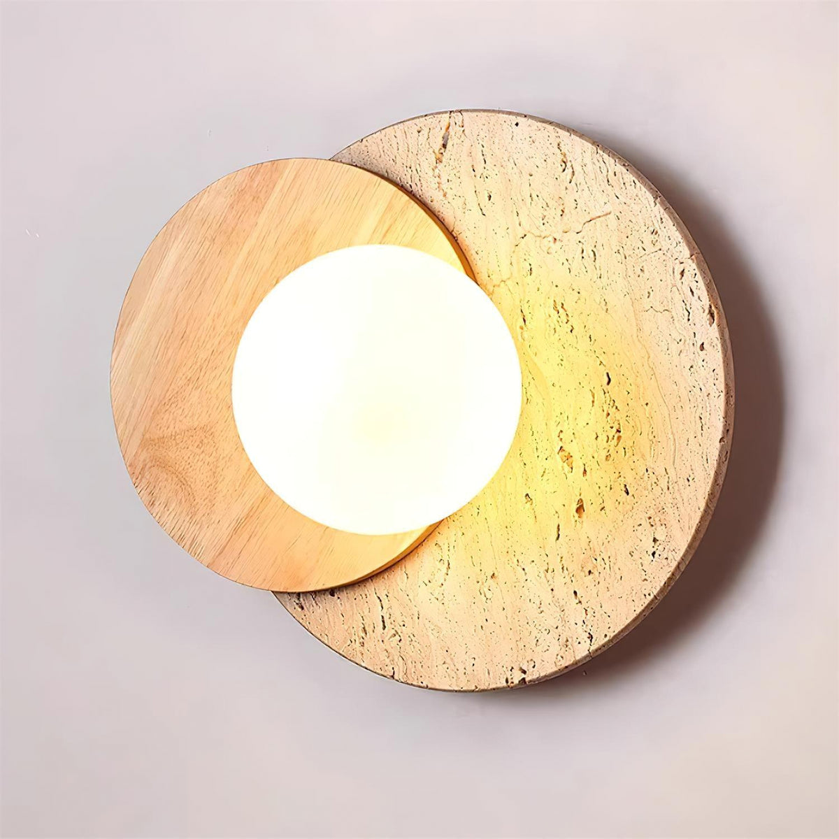Partial Eclipse Wood & Stone Wall Light - view 12 | Liootrlamp