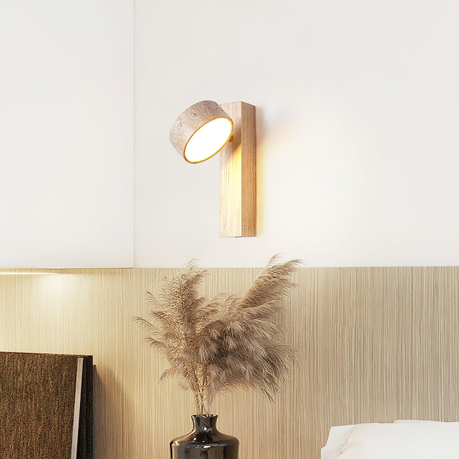 Minimalist Stone and Wood Wall Lamp - view 2 | Liootrlamp