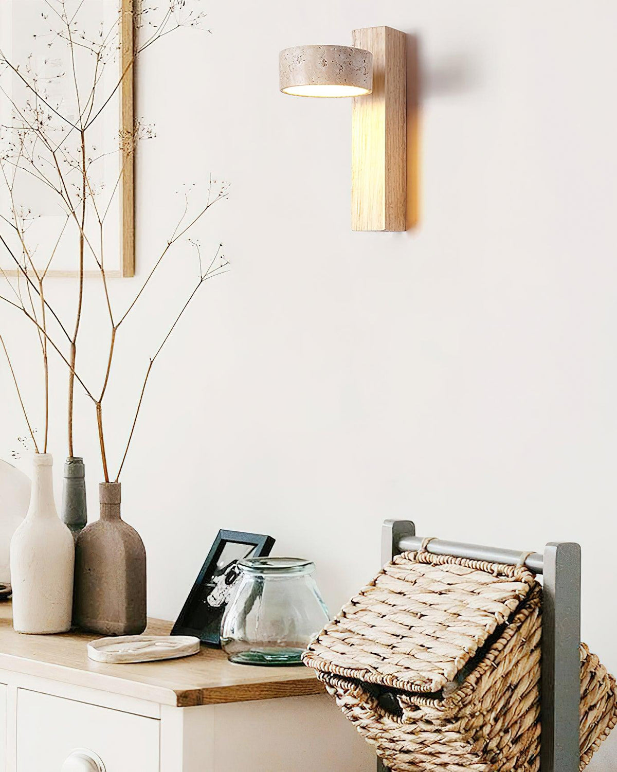 Minimalist Stone and Wood Wall Lamp - view 5 | Liootrlamp
