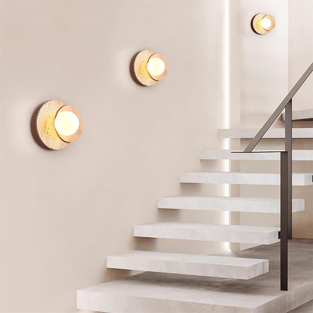 Partial Eclipse Wood & Stone Wall Light - view 4 | Liootrlamp