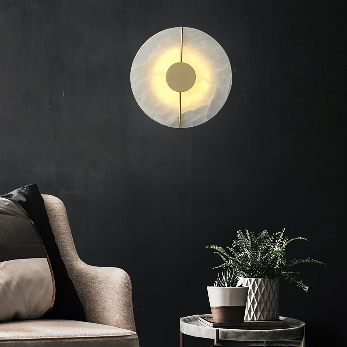 Zen Harmony Round Marble Wall Light - view 2 | Liootrlamp