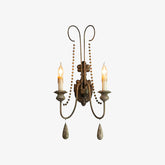 White Metal Wall Sconce with Wood Backplate and 2 Bulbs