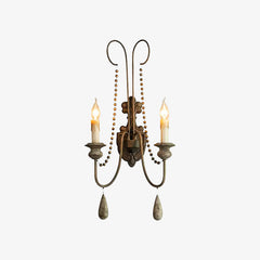 White Metal Wall Sconce with Wood Backplate and 2 Bulbs