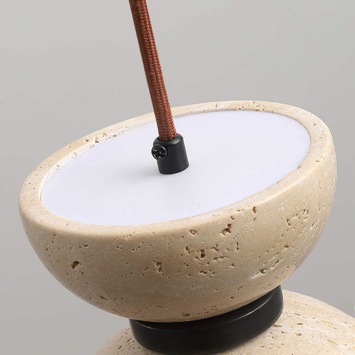 Japanese Style Double Bowl Travertine Pendant Light - view 11 | Liootrlamp
