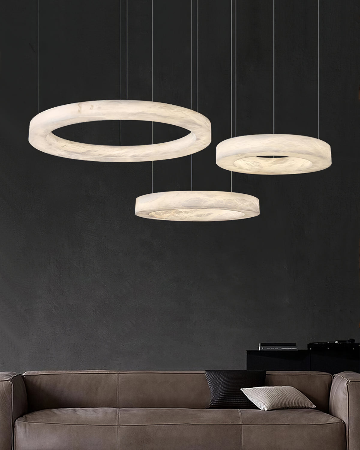 Triple Ring Alabaster Pendant Light - view 16 | Liootrlamp