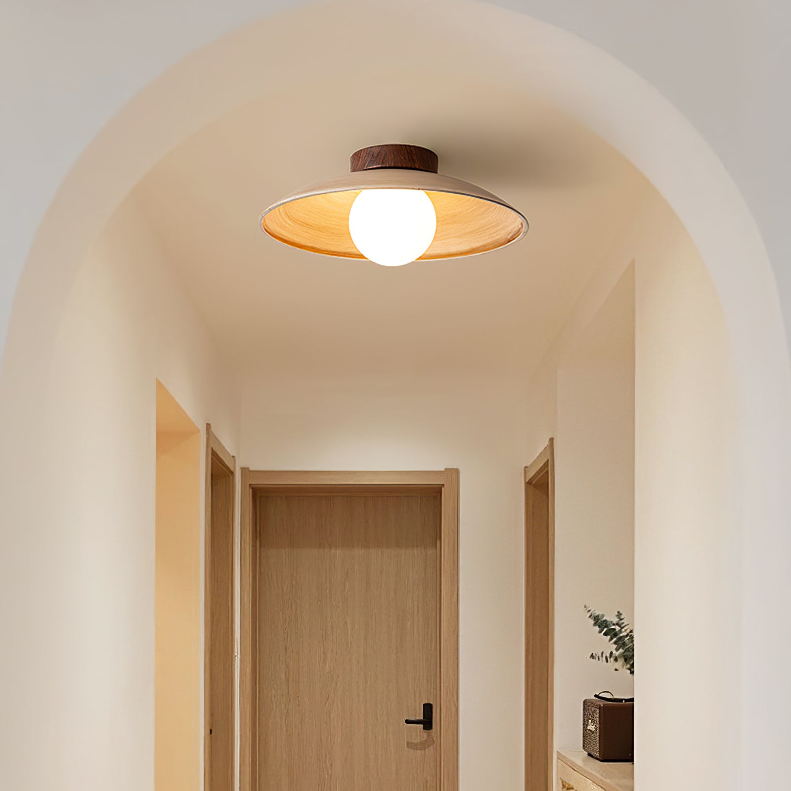 Vintage Wood Dome Ceiling Light - view 2 | Liootrlamp