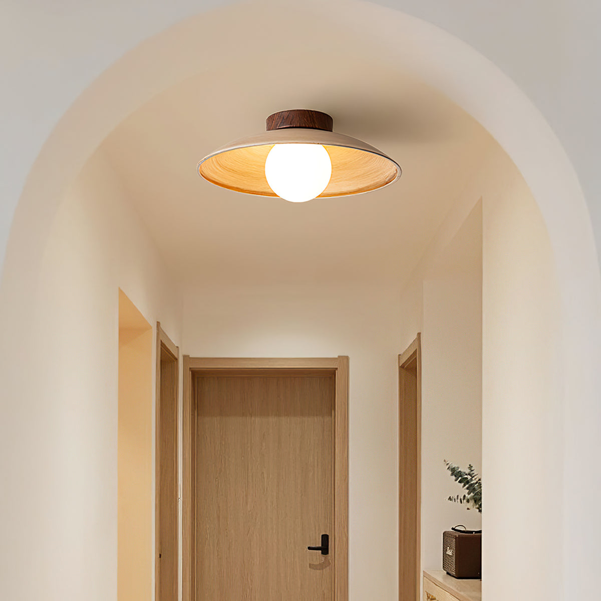 Vintage Wood Dome Ceiling Light - view 2 | Liootrlamp