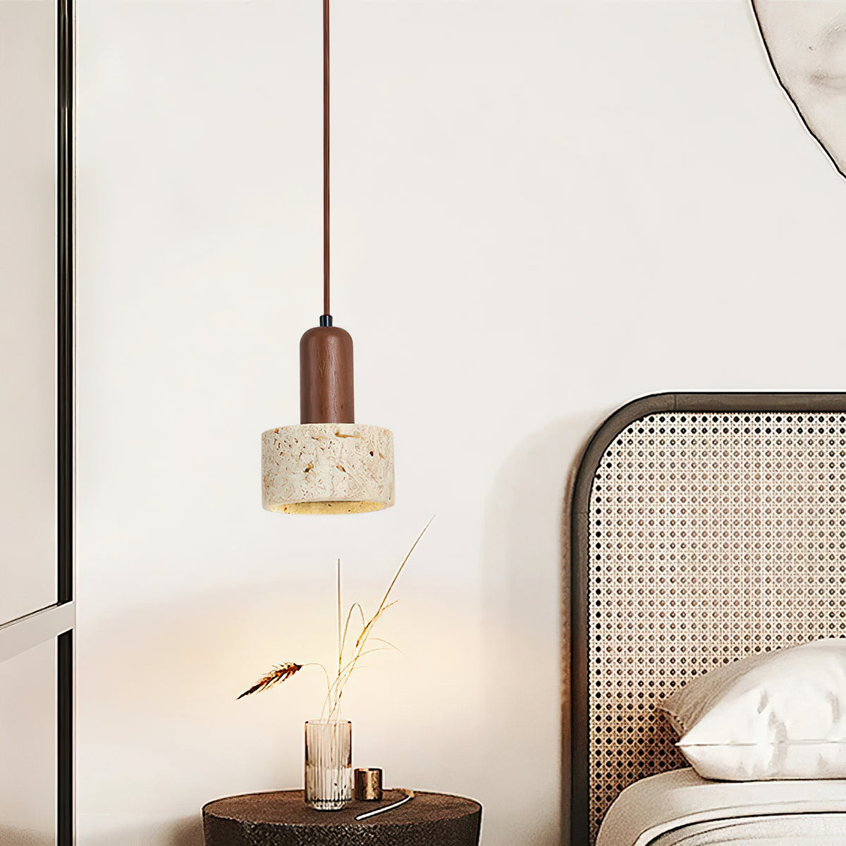 Natural Travertine Cylinder Pendant Light - view 4 | Liootrlamp