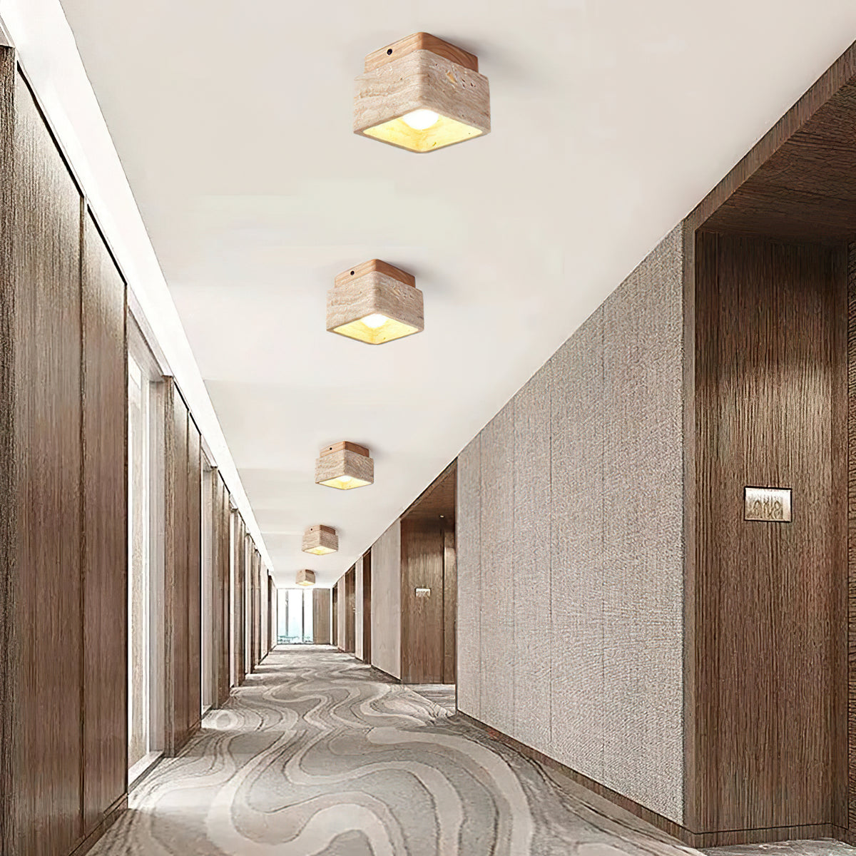 Square Travertine Flush Mount Ceiling Light - view 3 | Liootrlamp