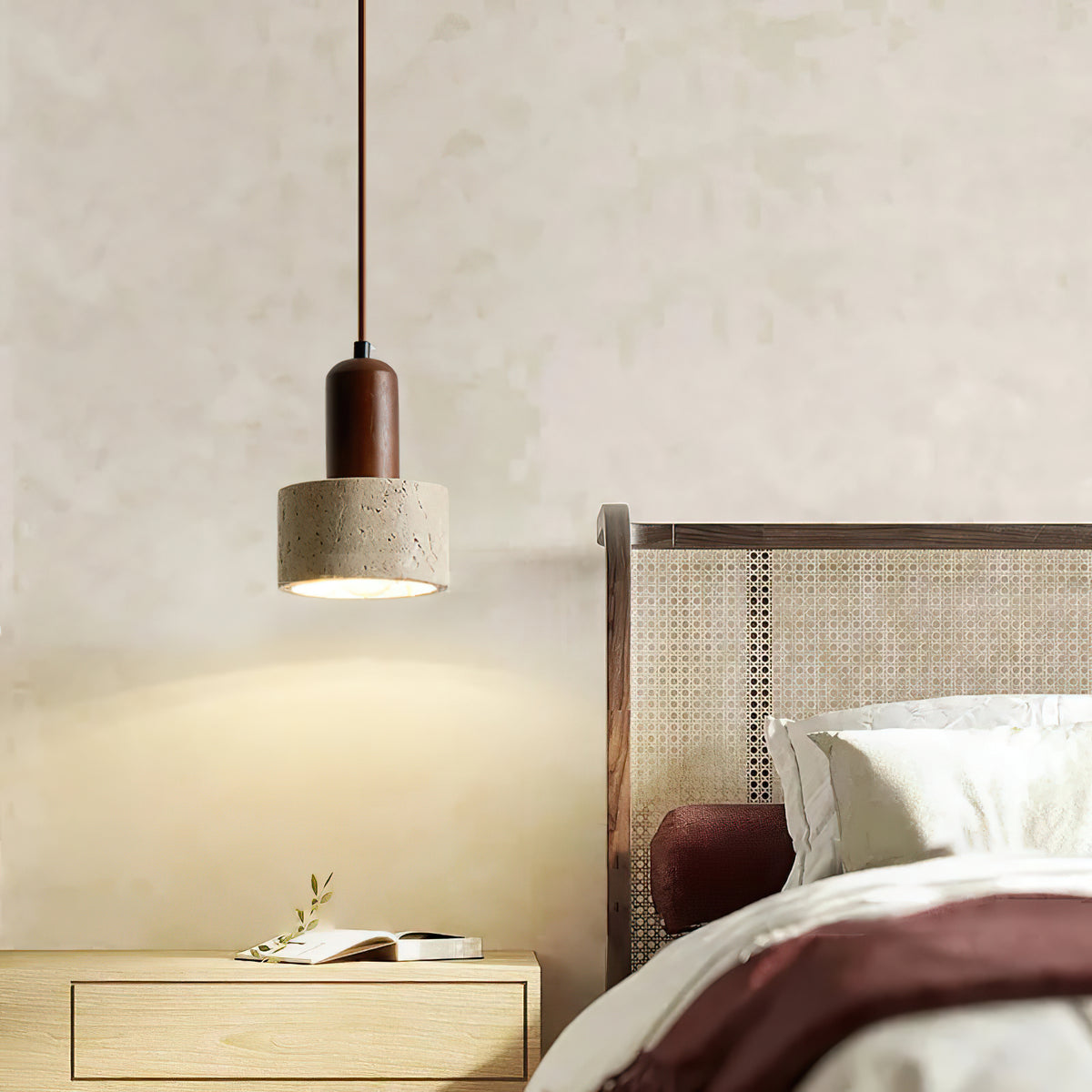 Natural Travertine Cylinder Pendant Light - view 3 | Liootrlamp