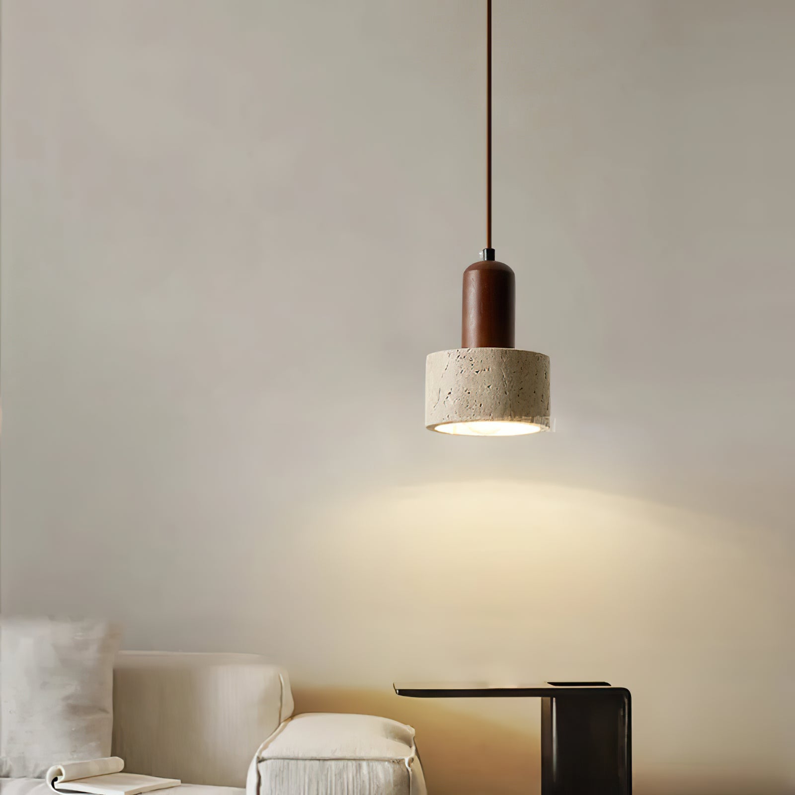 Natural Travertine Cylinder Pendant Light - view 2 | Liootrlamp