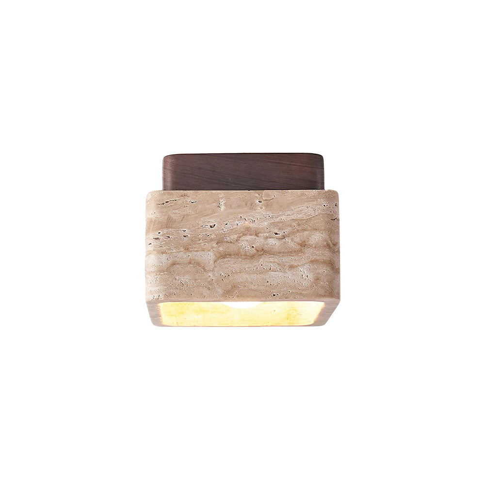 Square Travertine Flush Mount Ceiling Light | Liootrlamp