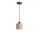 Rustic Travertine Cylinder Pendant with Wood Accent