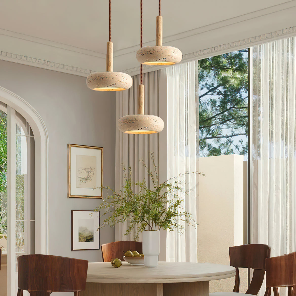 Hourglass Travertine Pendant Light - view 4 | Liootrlamp