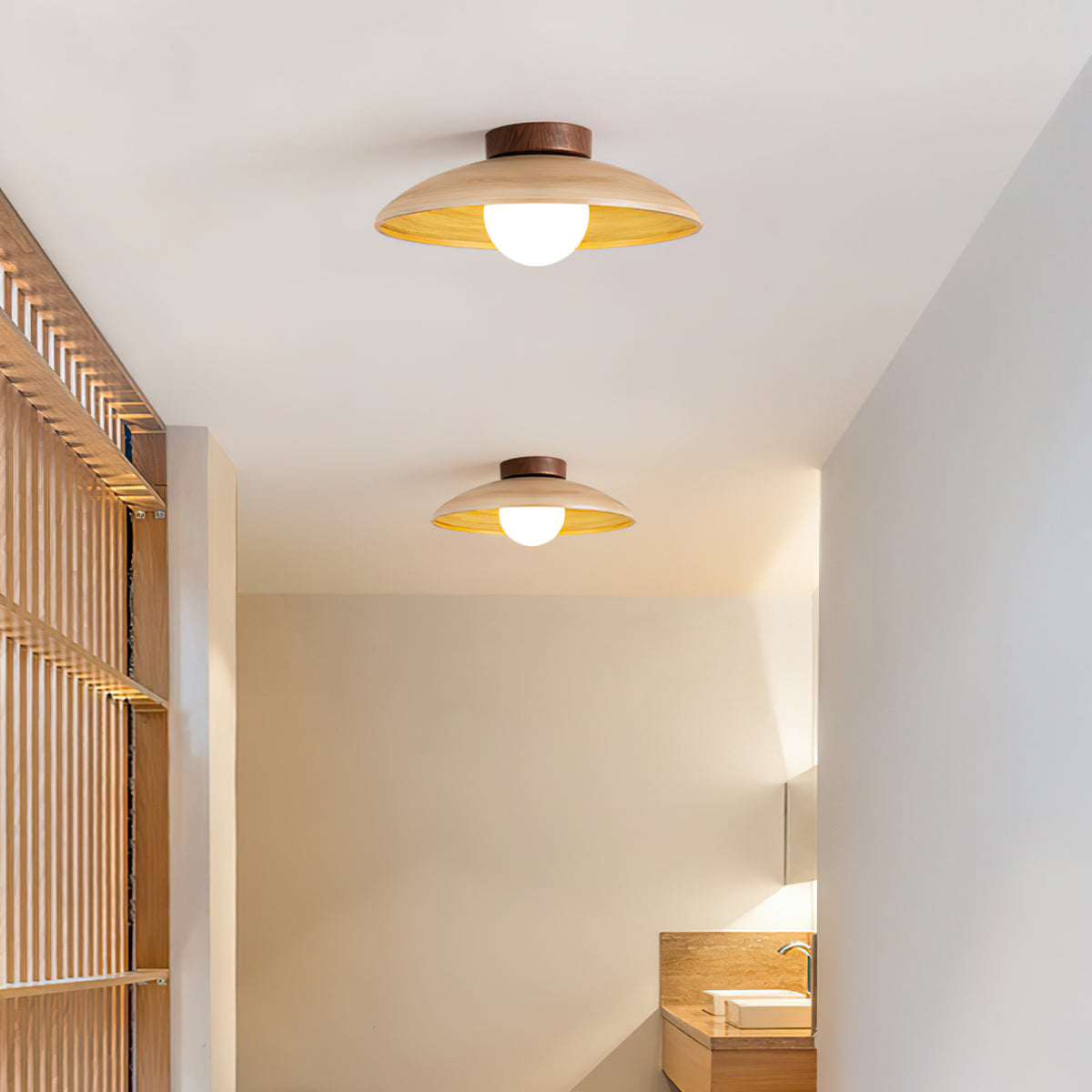 Vintage Wood Dome Ceiling Light - view 5 | Liootrlamp