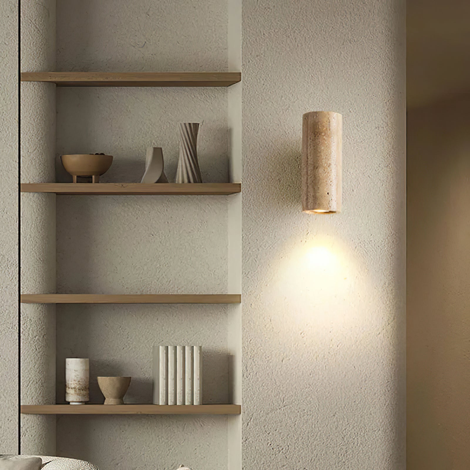 Travertine Cylinder Wall Lamp - view 2 | Liootrlamp