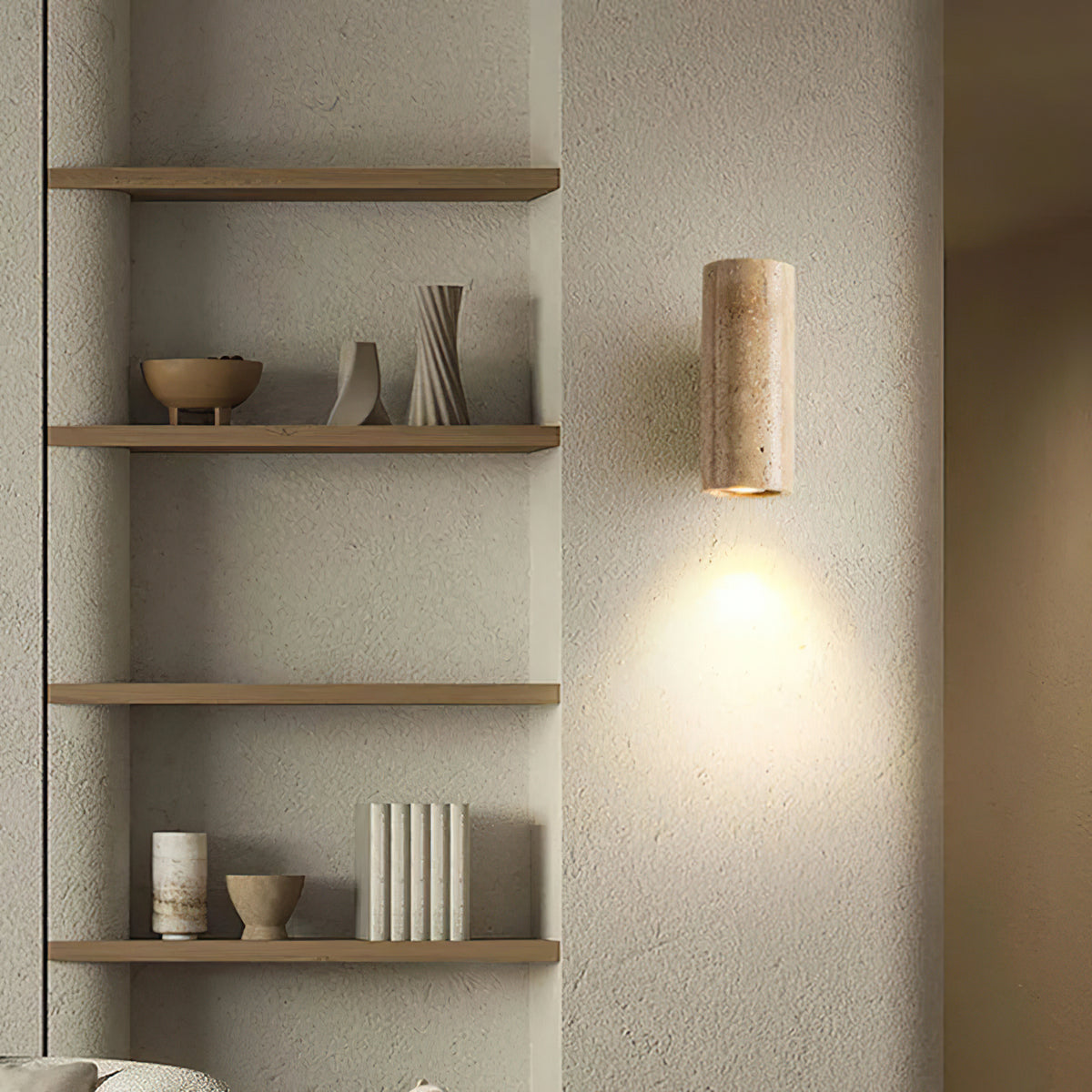 Travertine Cylinder Wall Lamp - view 2 | Liootrlamp