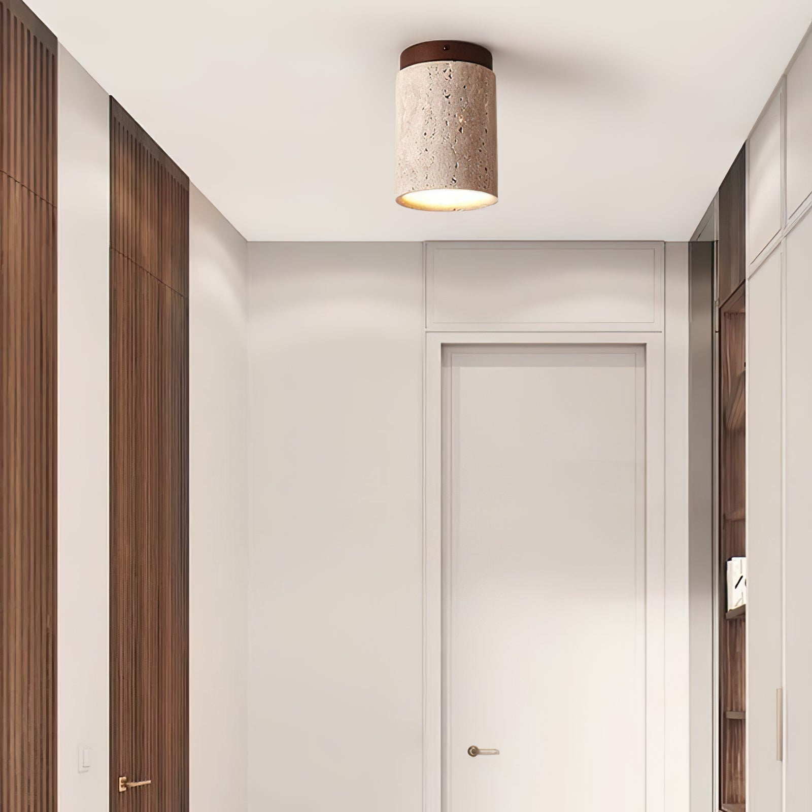 Wood and Stone Modern Flush Mount Light - view 2 | Liootrlamp