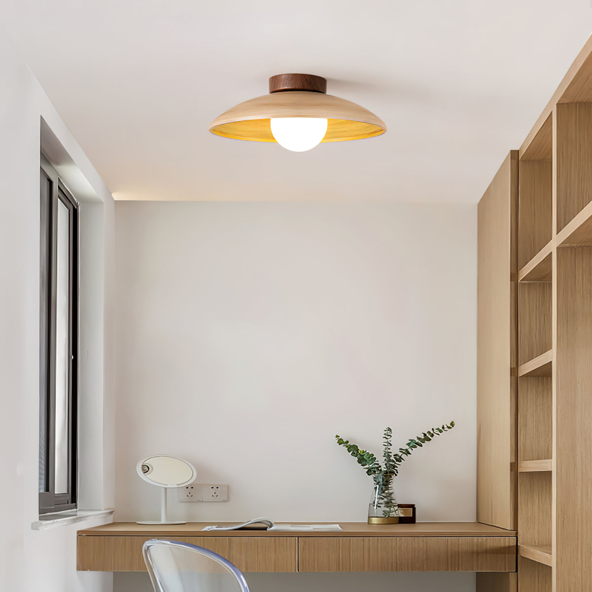 Vintage Wood Dome Ceiling Light - view 11 | Liootrlamp