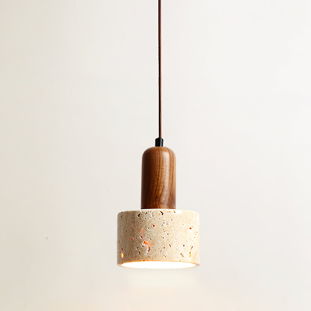 Natural Travertine Cylinder Pendant Light - view 9 | Liootrlamp