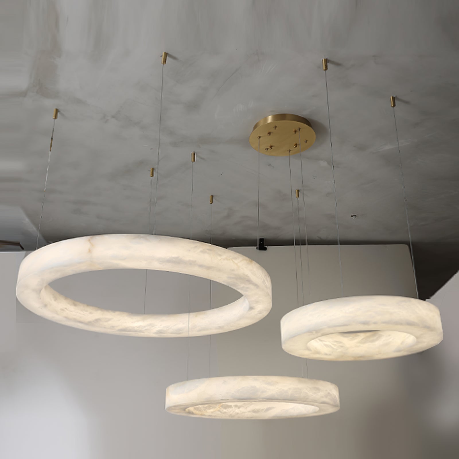 Triple Ring Alabaster Pendant Light - view 2 | Liootrlamp