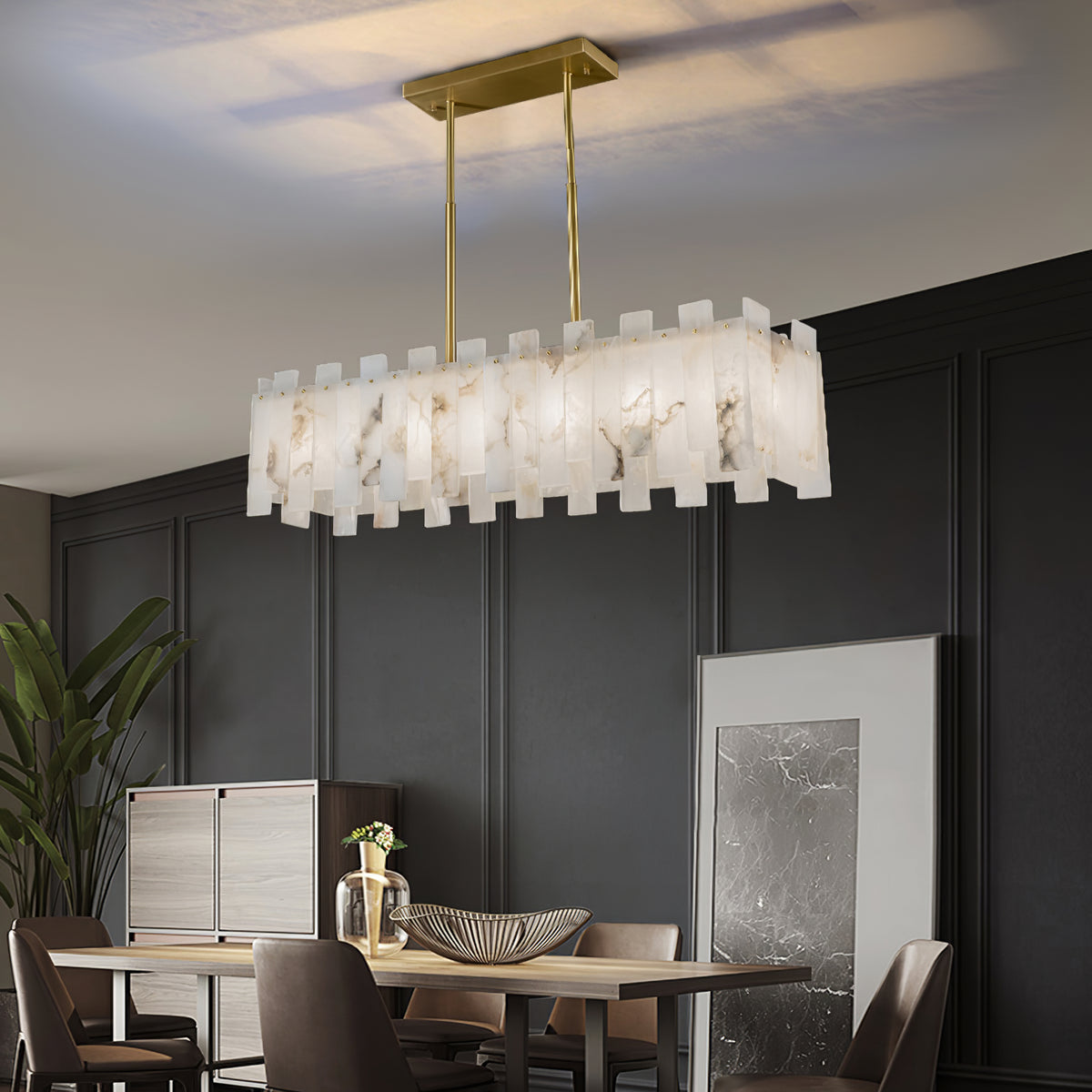 Rectangular Alabaster Chandelier - view 7 | Liootrlamp