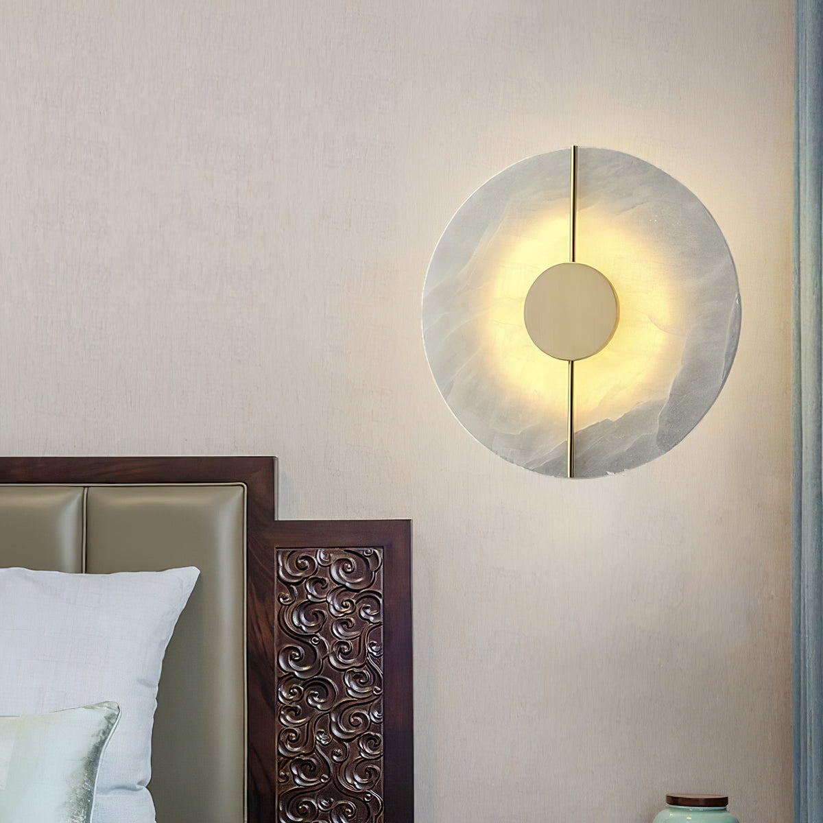 Zen Harmony Round Marble Wall Light - view 4 | Liootrlamp