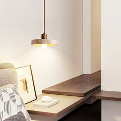 Natural Walnut Wood and Stone Pendant Lamp