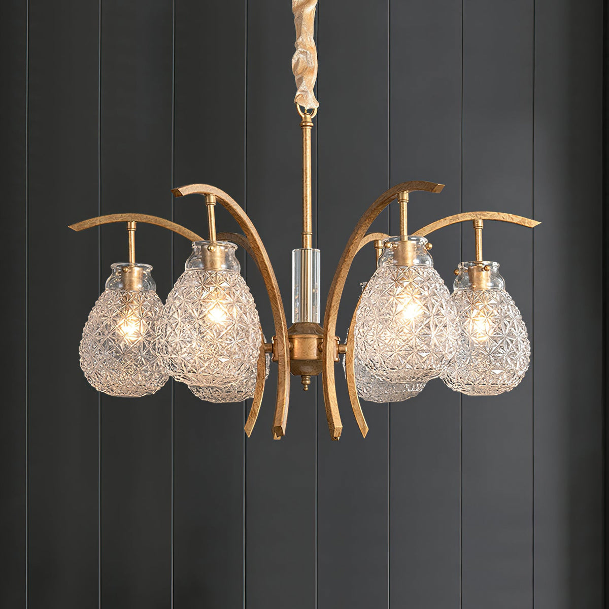 Golden floral glass chandelier - view 6 | Liootrlamp