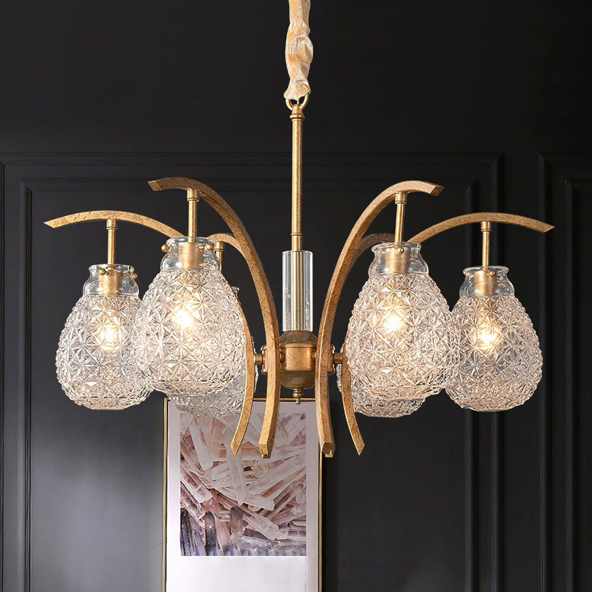 Golden floral glass chandelier - view 3 | Liootrlamp