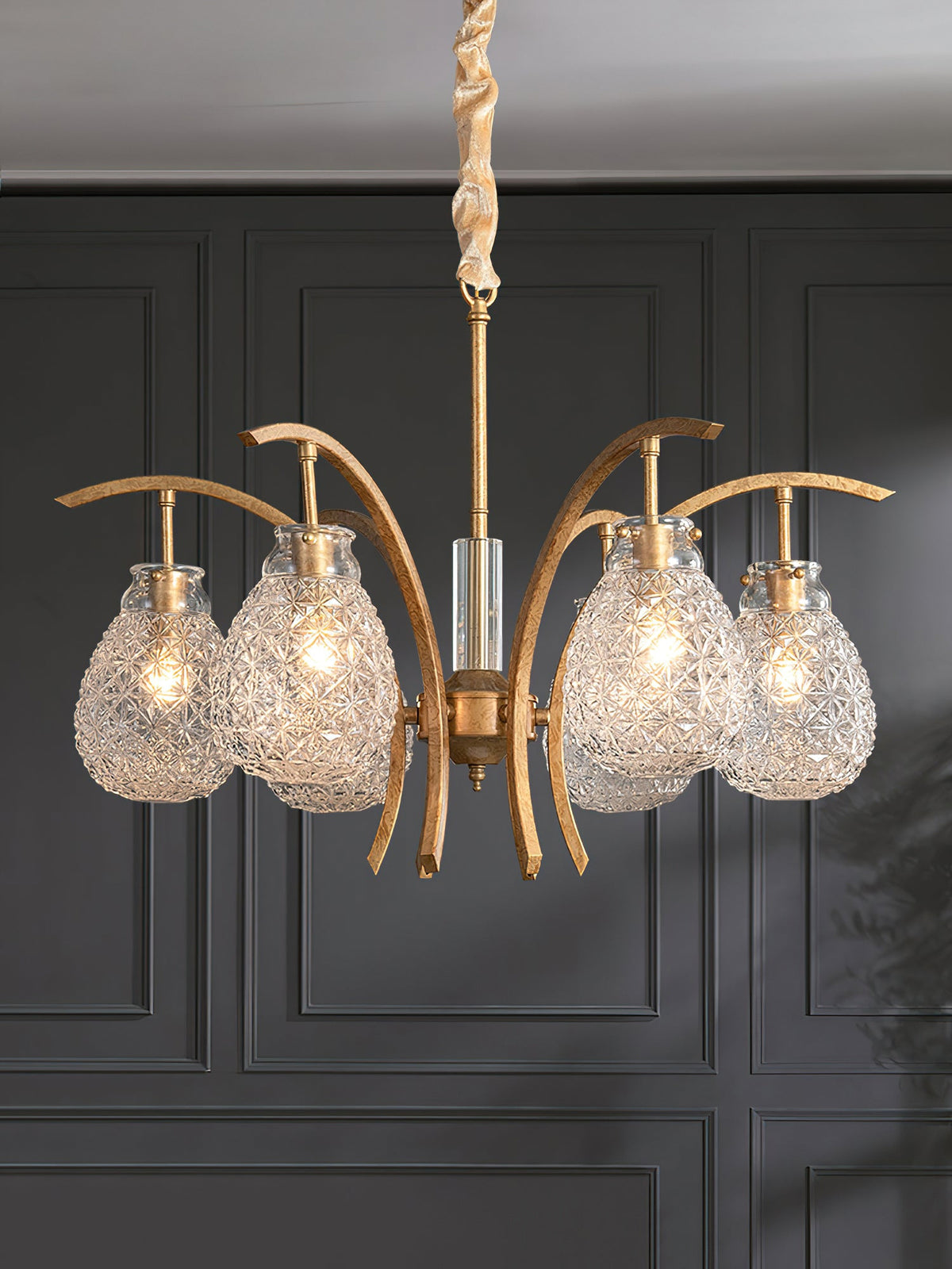 Golden floral glass chandelier - view 8 | Liootrlamp